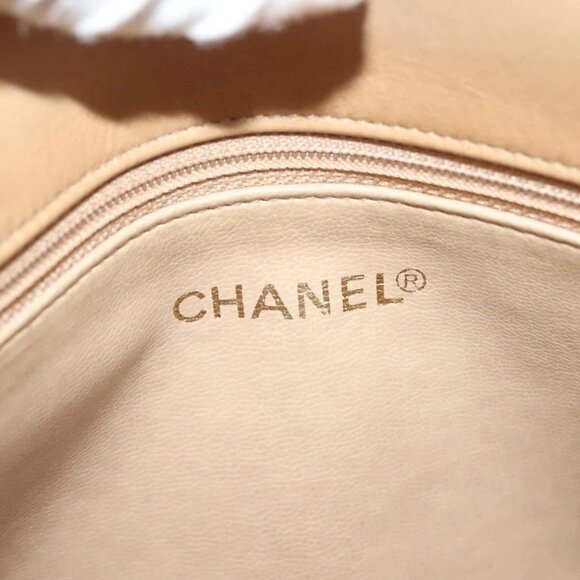 CHANEL Matelasse Chain Shoulder Bag Lamb Skin Beige Gold CC Auth - Picture 12 of 16